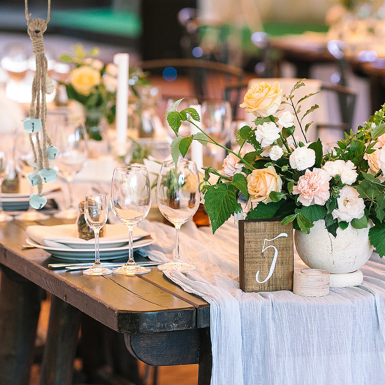 

2Pcs Mediterranean Hanging Ornament Sea Star Bells White Sky-Blue Hemp Rope Vintage Marine Decorative Adornment