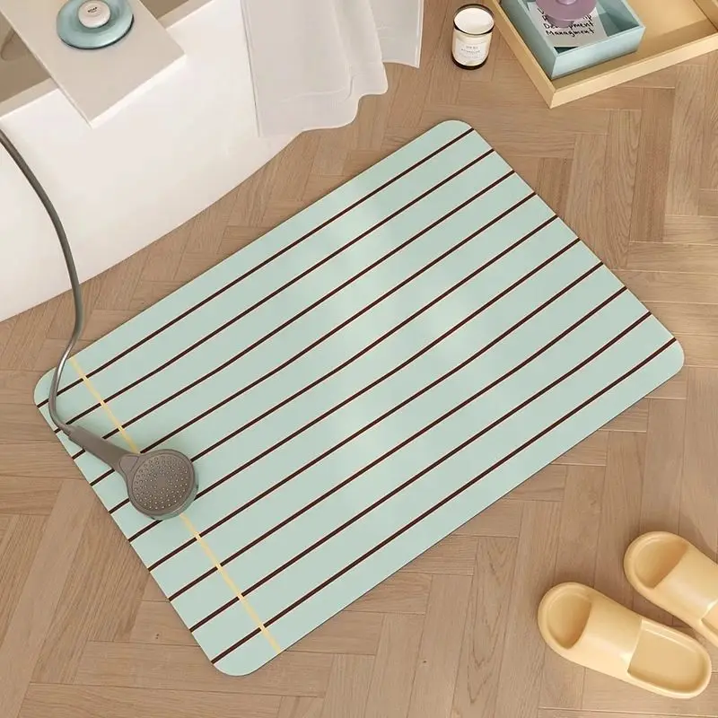 

Natural Tone Striped Diatomite Mat Moisture-Proof Stain-Resistant Easy-Clean Mat for Laundry Room Balcony Vanity Area