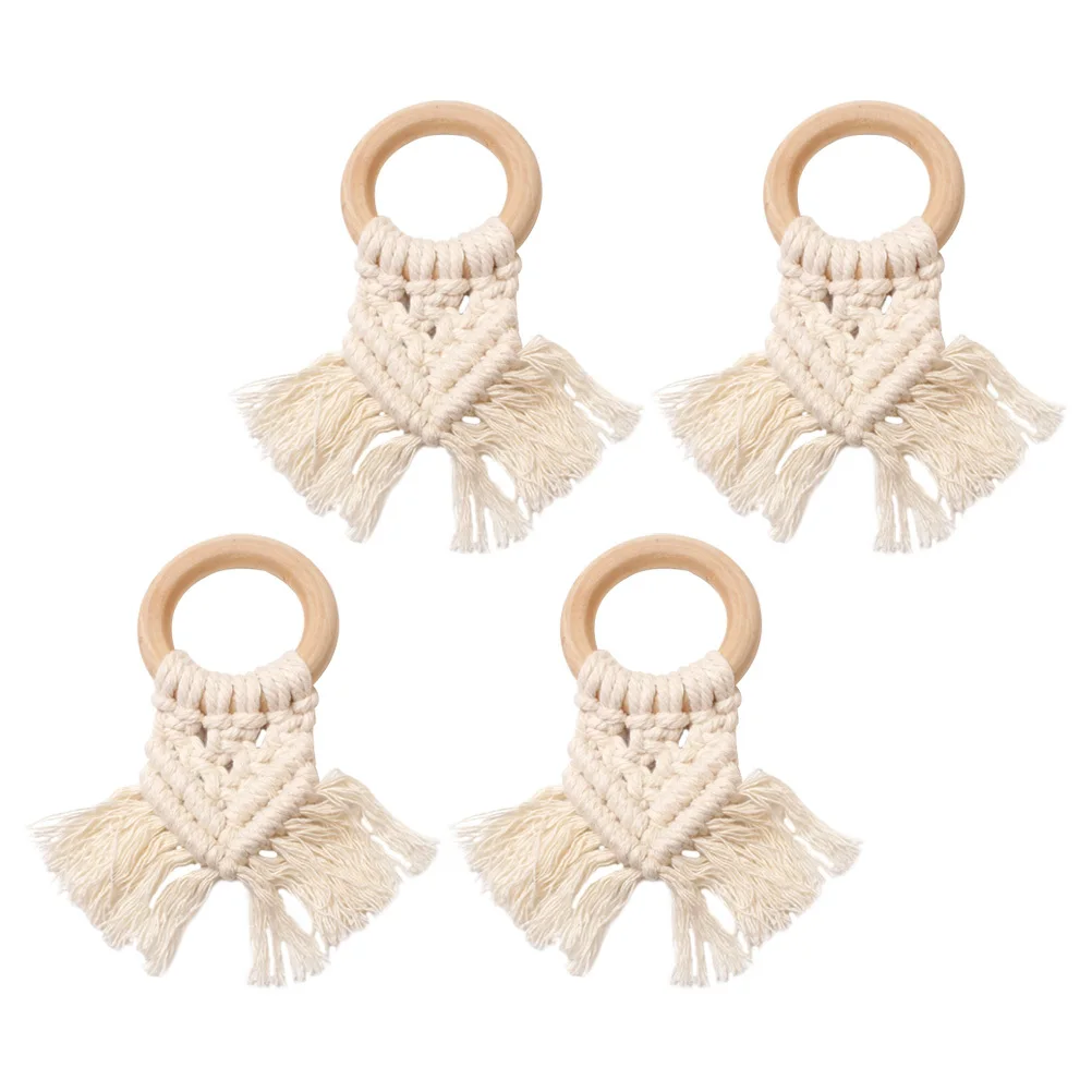 

4 шт., набор праздничных колец для салфеток, стильный тканый дизайн с кисточками для свадьбы, праздника, ужина, стола, пряжки для салфеток, декор