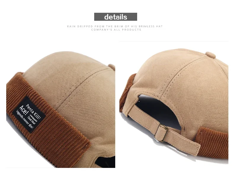 Y2K Vintage Beanie Mütze ohne Visier Docker Brimless Hüte Retro Dome Cord für Männer Frauen Hip Hop Streetwear Winter Herbst Cap – Detail 6
