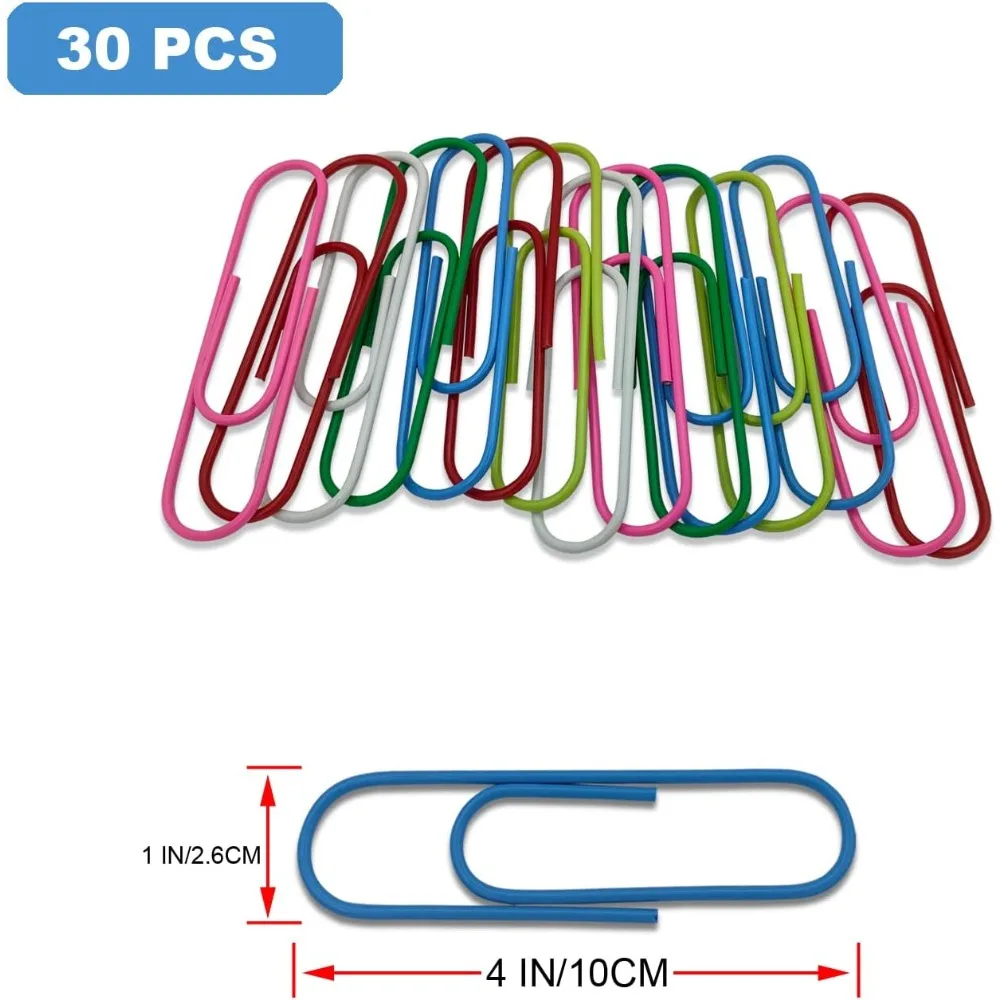مشابك ورق جامبو، مشابك ورق كبيرة، 30 عبوة من مشابك الورق للأعمال الورقية مثالية للاستخدام المنزلي والمدرسة والمكتب، مشبك مجلد ملون