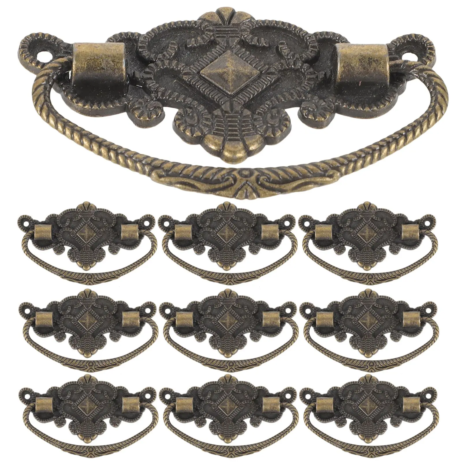 10Pcs Small Bronze Cabinet Handles Vintage Drawer Pulls Retro Metal Decorative Dresser Hardware Furniture Door Pulls