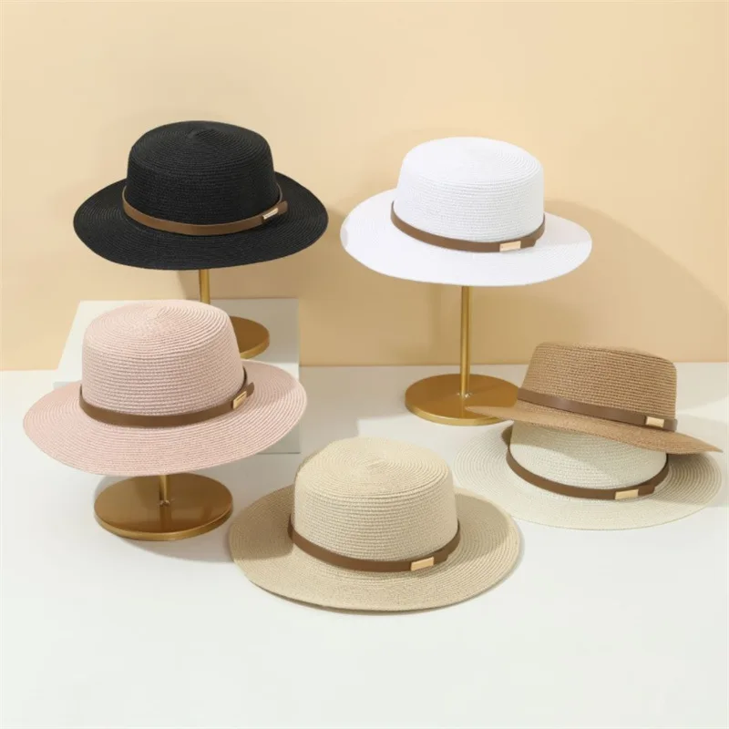 Spring And Summer Retro Flat Brim Straw Hat Outdoor Travel Seaside Beach Hat Men And Women All-matching Casual Sun-proof Hat