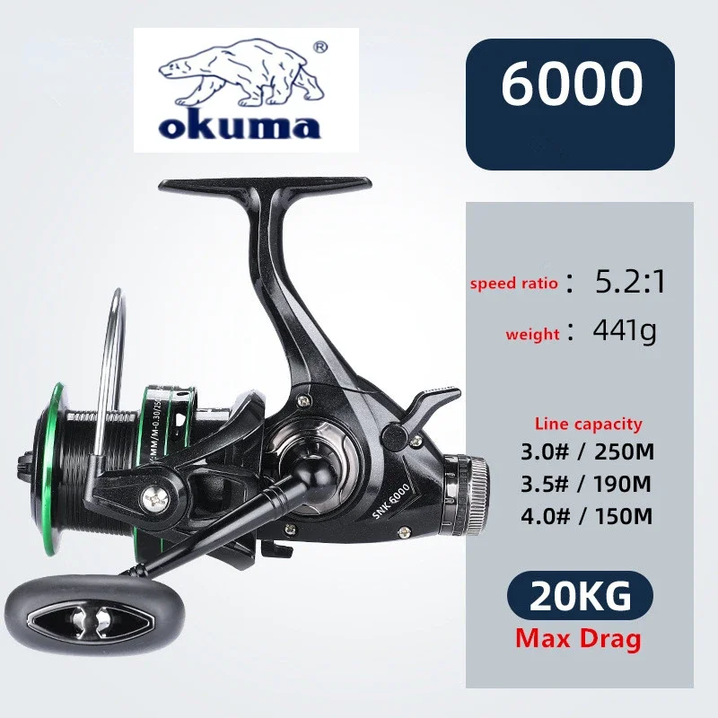 Imagem -06 - Okuma-carretel de Pesca de Freio Duplo 20max Relação de Velocidade de Arrasto 5.2:1 14 Mais 1bb Todo o Copo de Fio de Metal Roda de Giro 30006000