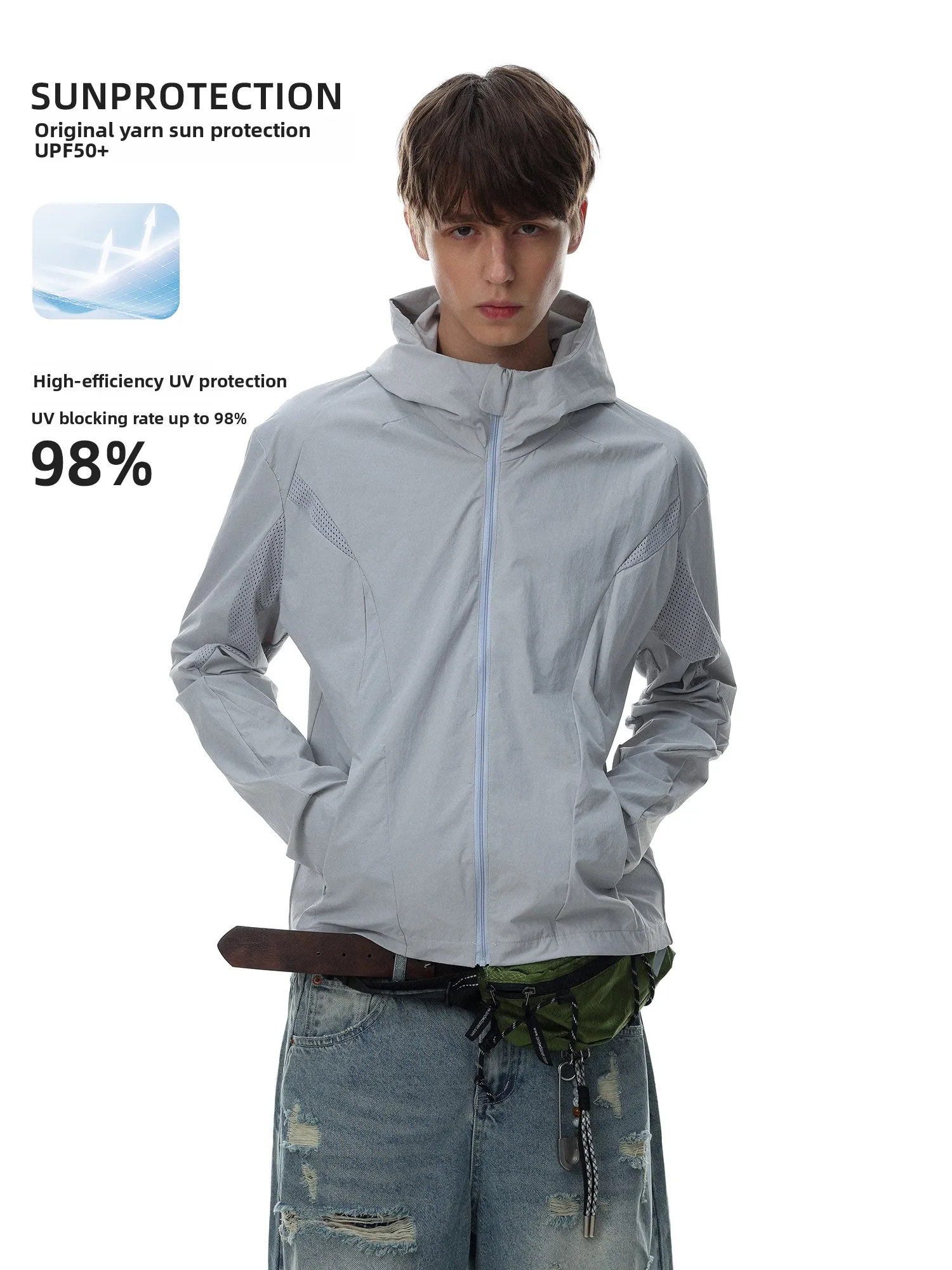 American Style Men's Breathable Quick Dry Hat Sun Protection Clothing Lightweight Hooded Jacket UPF50+ Fashionable Summer Out...