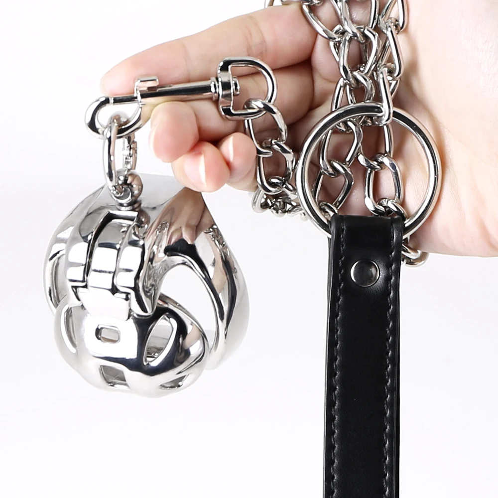 

Traction Chastity Cage With Chain Male Stainless Steel Chastity Cage Lockable Penis Ring Cock Cage BDSM Adult Sex Toys For Men