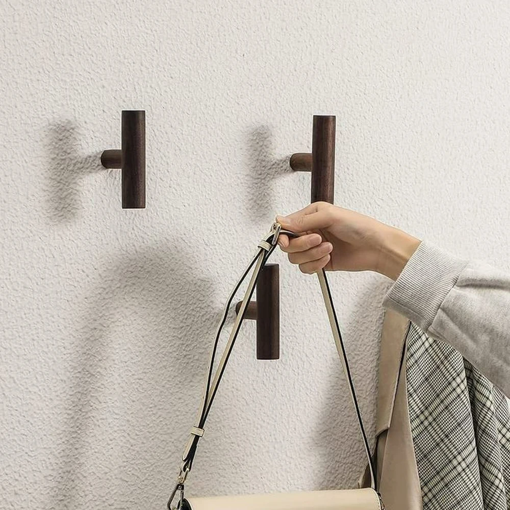 T-Shape Wood Wall Hooks for Hanging Coat Towel Clothes Blanket Hat Backpack Robe Entryway Key Holder Decoration Hook