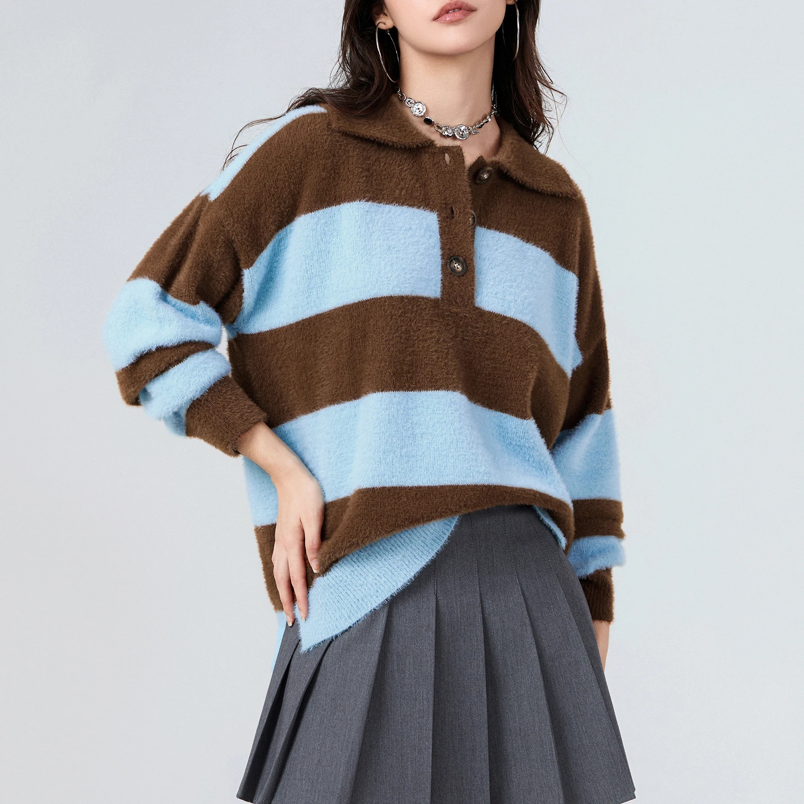 

Women Knitted Sweater Soft Long Sleeve Warm Pullovers Basic Striped Print Fashion Autumn Winter Women's Clothing D16