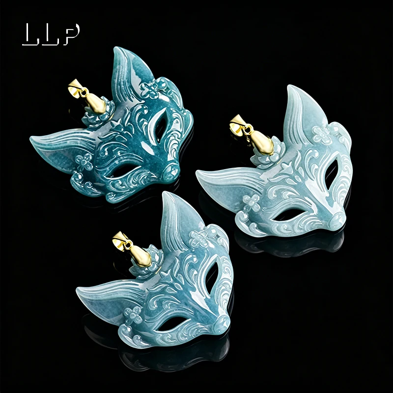 Natürlicher blauer Jade-Fuchsgesicht-Anhänger für Damen, mit S925-Silberverschluss und Silberkette, Glücksbringer-Schmuckgeschenk – Detail 5