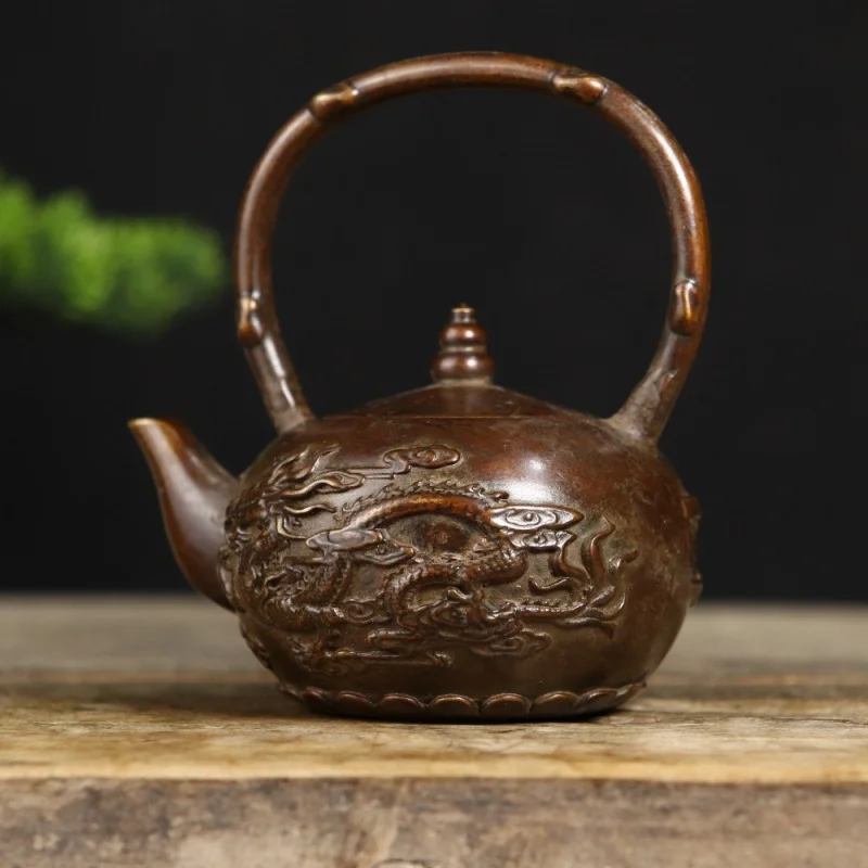 

Antique Miscellaneous Antique Dragon and Phoenix Copper Teapot Wine Pot Loop-Handled Teapot Kettle Decoration Retro Domestic Orn