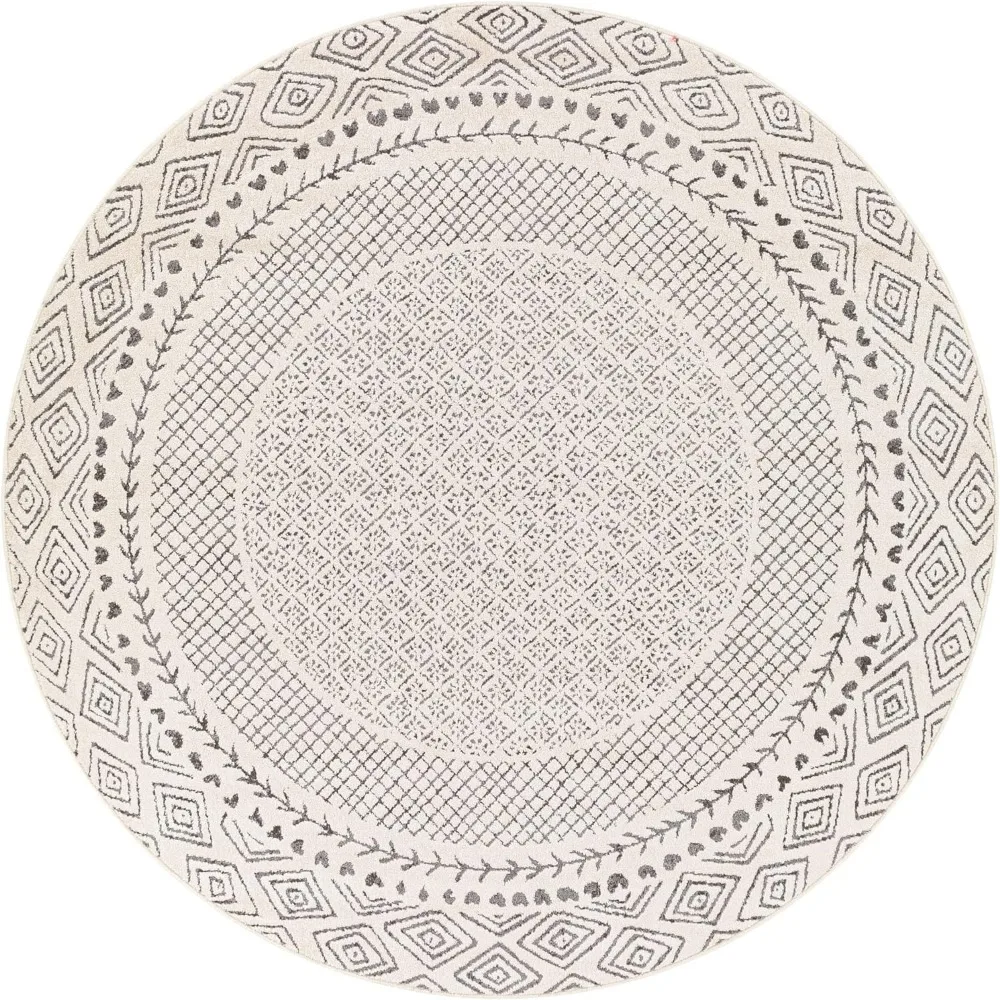 Melodie Boho Boerderij Vloerkleed, 6'7 "Rond, Beige