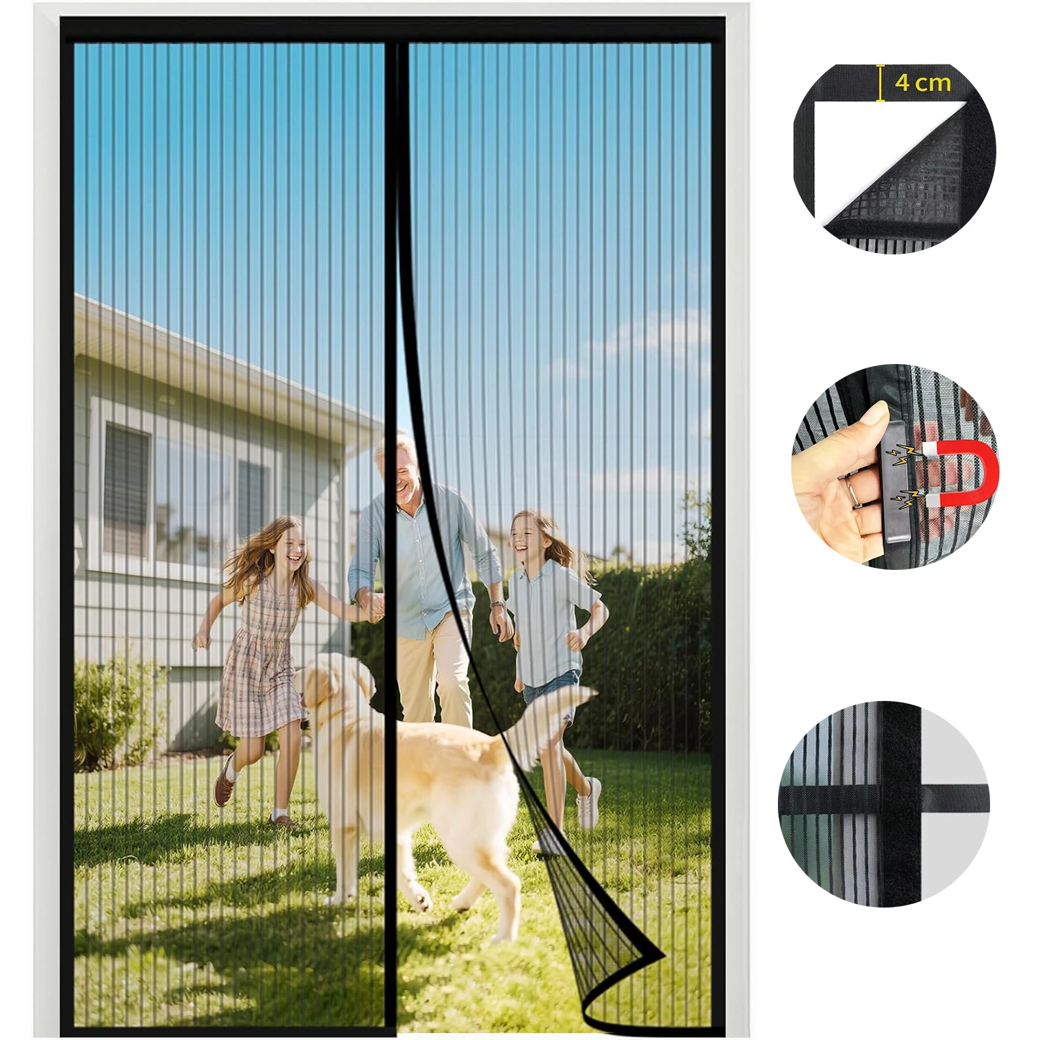 Magnetic Curtain, Hand-Free Mesh Curtains, Heavy-Duty Striped Mosquito Net, Pet and Child-Friendly, Easy to Install