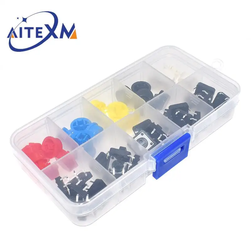 25PCS Tactile Push Button Switch Momentary 12*12*7.3MM Micro Switch Button + 25PCS Tact Cap(5 colors) for Arduino Switch