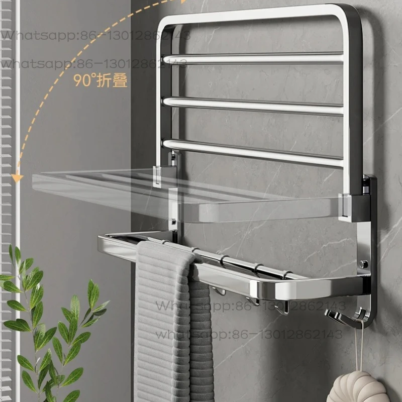 304 stainless steel, non-punching folding bath towel storage rack multi-functional bathroom pendant set