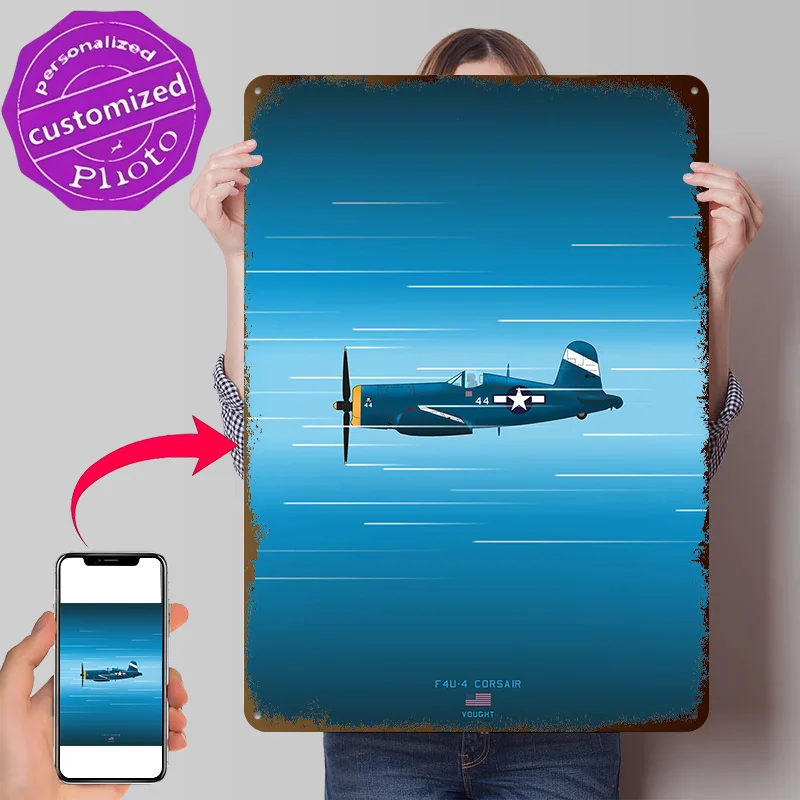 F4U-4 Corsair 3D Printed Texture Poster Personalized Wall Art Retro Metal Tin Signs for Luxury Decoration Home Decor Items Room