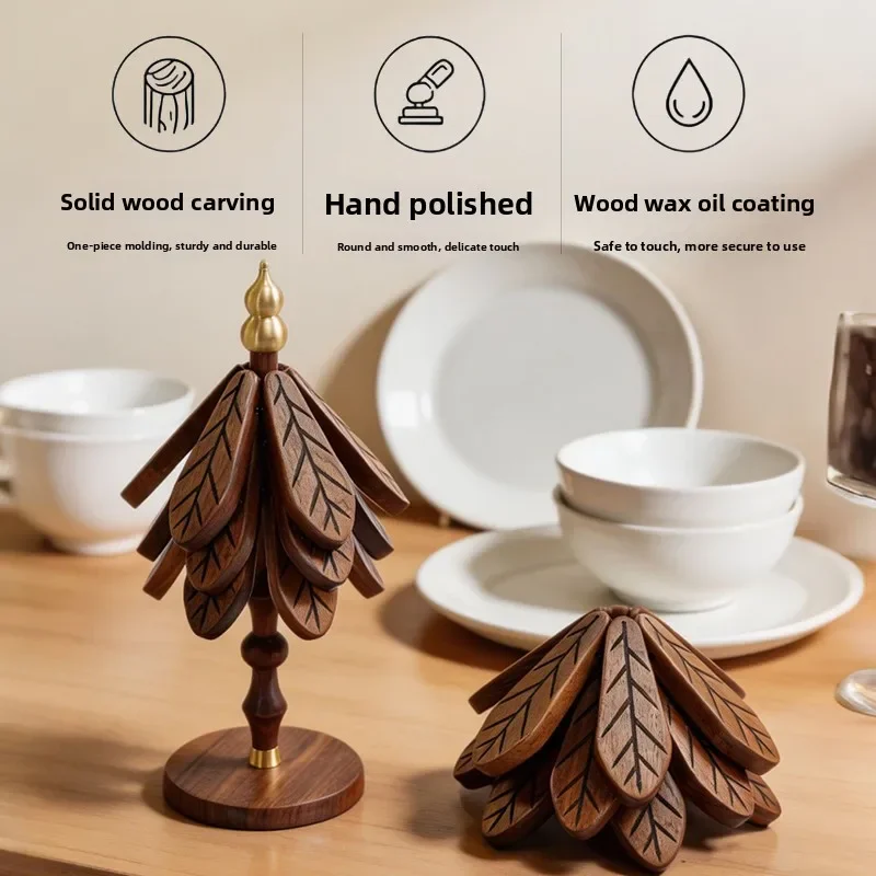 Black Walnut Wood Christmas Tree Coaster Elegant Heat Insulation Pad for Dining Room High End Kitchen Decor Housewarming Present