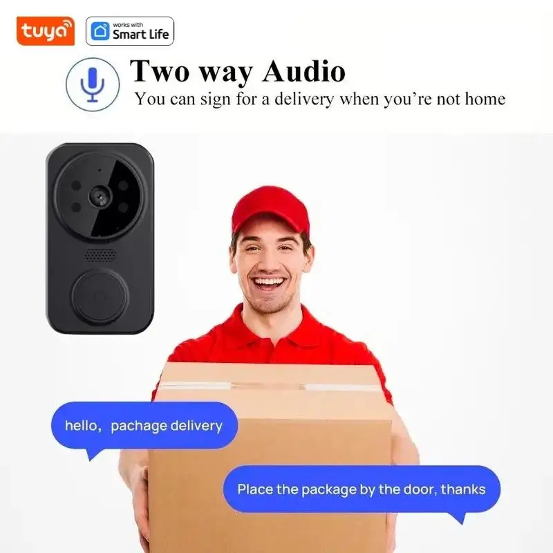 Tuya Smart Home Doorbell Camera WIFI Wireless Doorbell DC AC Battery Powered Camera Bell with Smart Life Doorbell Camera Black