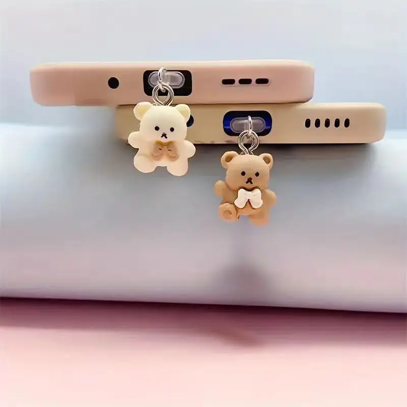 Mobile phone dust plug resin tie rice white coffee bear charging plug headphone hole pendant