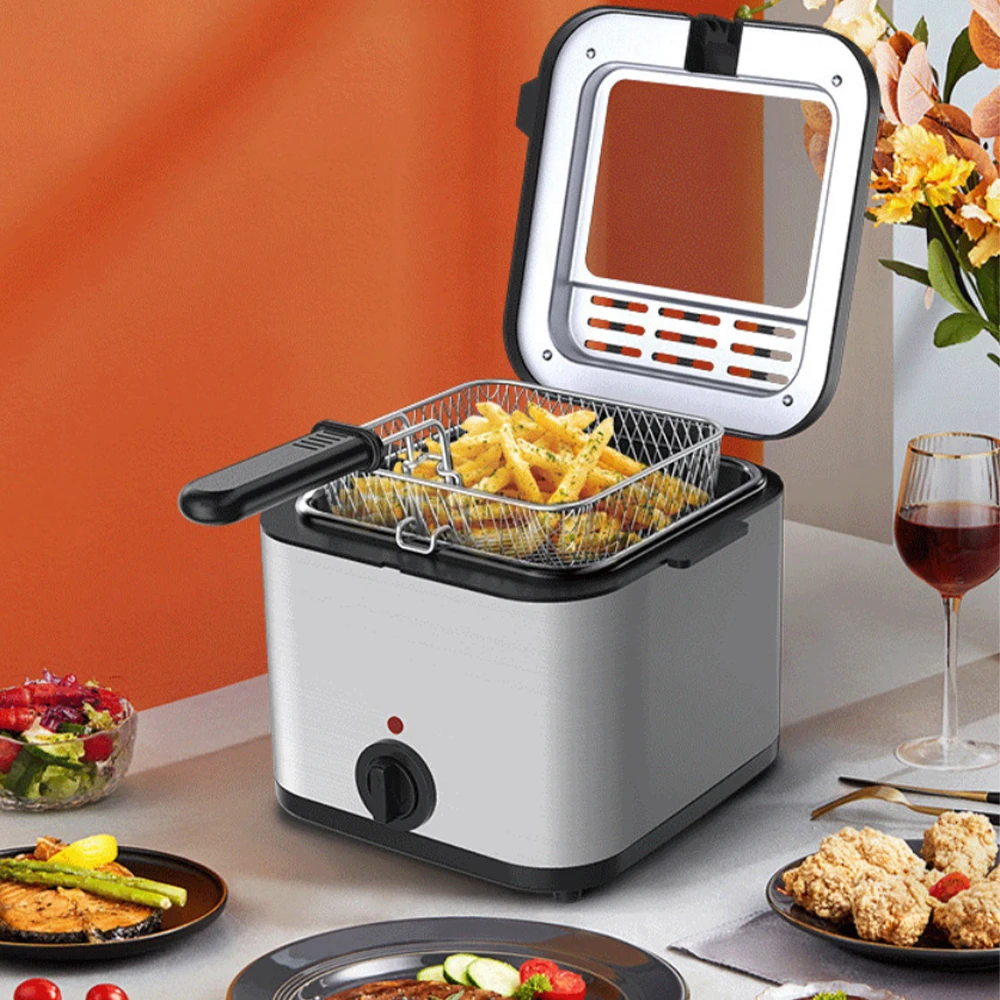 電気フライヤー大容量家庭用チキンフィレフライドポテトフライヤーオールインワンディープフライヤーキッチン家電 2.5L バスケット付き