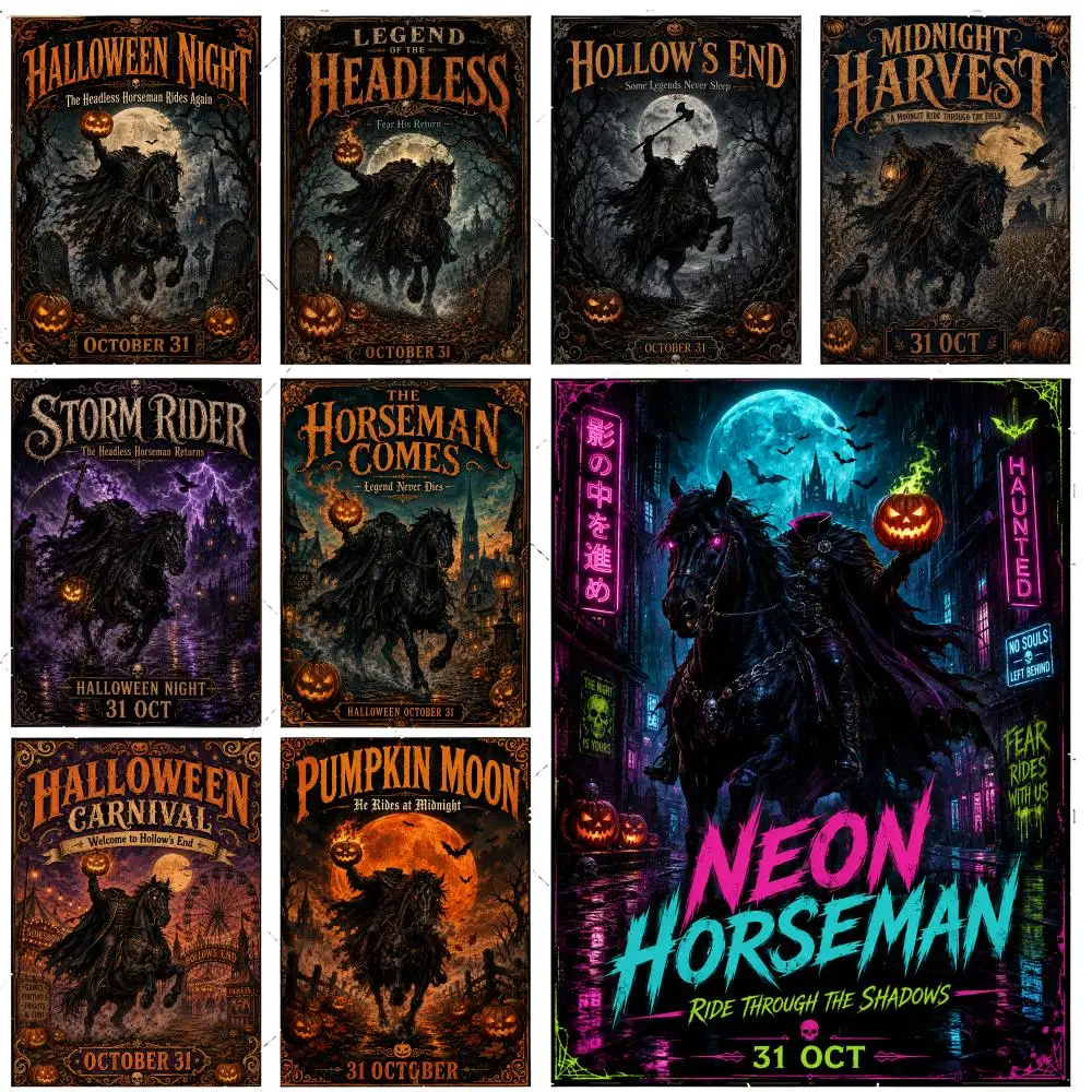 H-Halloween Headless Horseman Poster Premium Decor Art & Gift for Household Lounge Home Ornaments