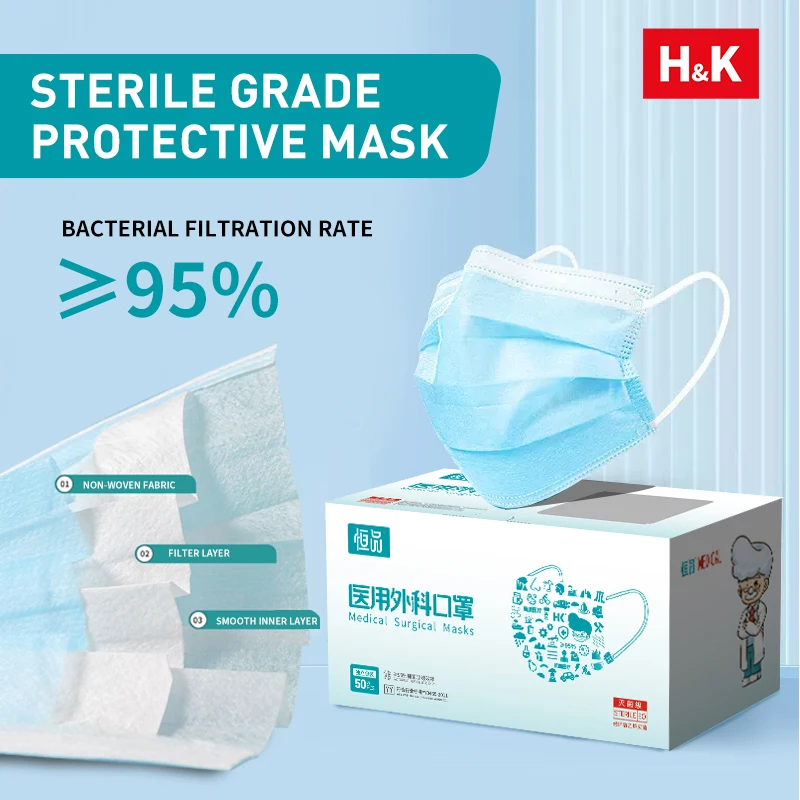 

50/100 PCS Box Blue Face Masks Disposable Face Masks 3 Ply Protection Breathable Comfortable Safety Shield For Home Office Use
