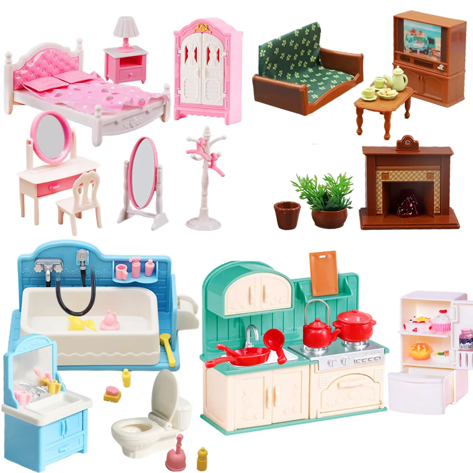 Muebles para casa de muñecas, juego de baño y sala de estar, muebles en miniatura, accesorios de cocina 1:12, casa pequeña para juego de imitación, juguete, regalo para niños