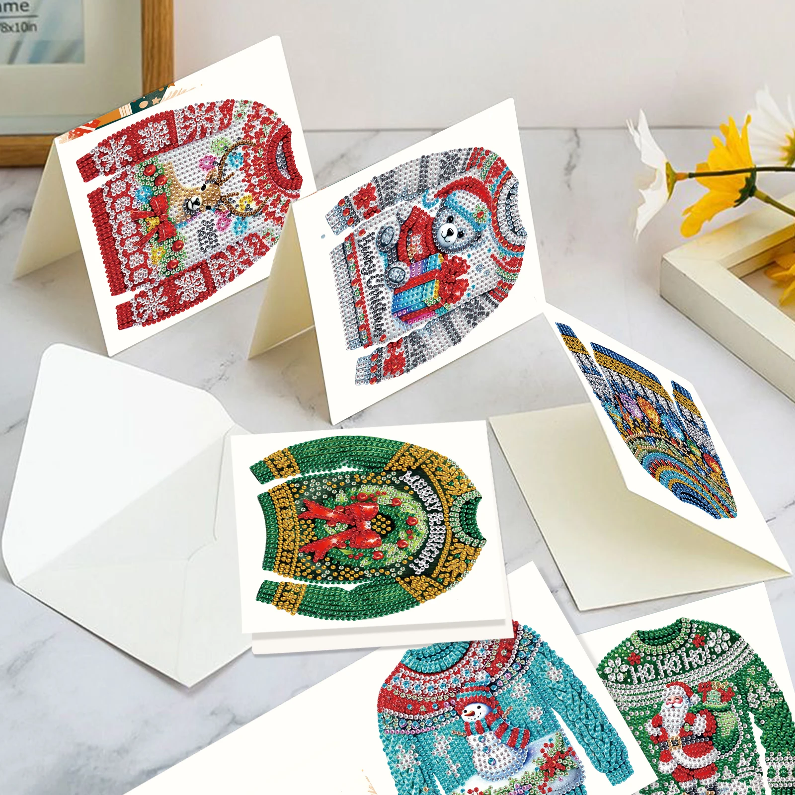 6PcsDiamond Art Painting Greeting Cards Kit,DIY Christmas sweater Handmade Festival Greeting Diamond Birthday Creative Card Gift - view 4