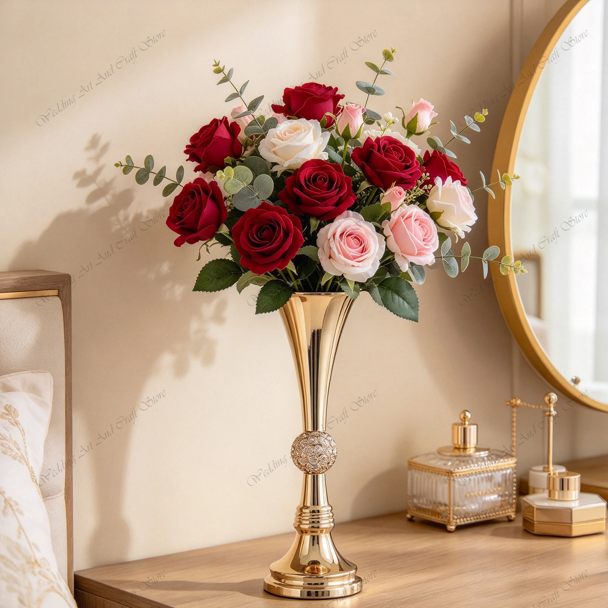 10pcs f30 50-100cm Gold Floral Stand Display Rack Trumpet Centerpiece for Table Wedding Crystal Flower Gold Trumpet Vase ivy1351