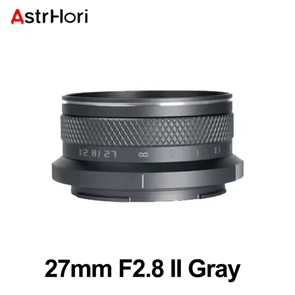 AstrHori APS-C 27mm F2.8 II, een standaardlens met handmatige focus, ideaal voor portretfotografie en geschikt voor Fujifilm XF-camera's.