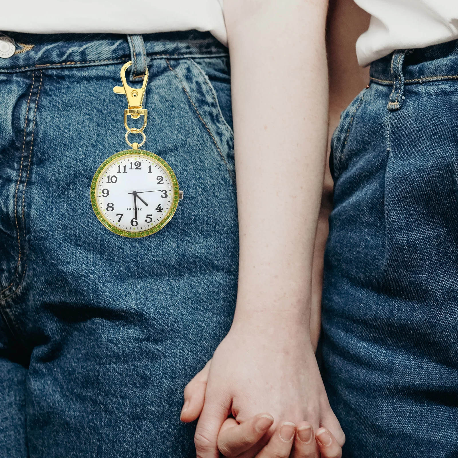 

2Pcs Pocket Watch Keychain Rhinestone Watches Nurse Clip On Portable Unisex White Steel Children Keychain Accessories Christmas