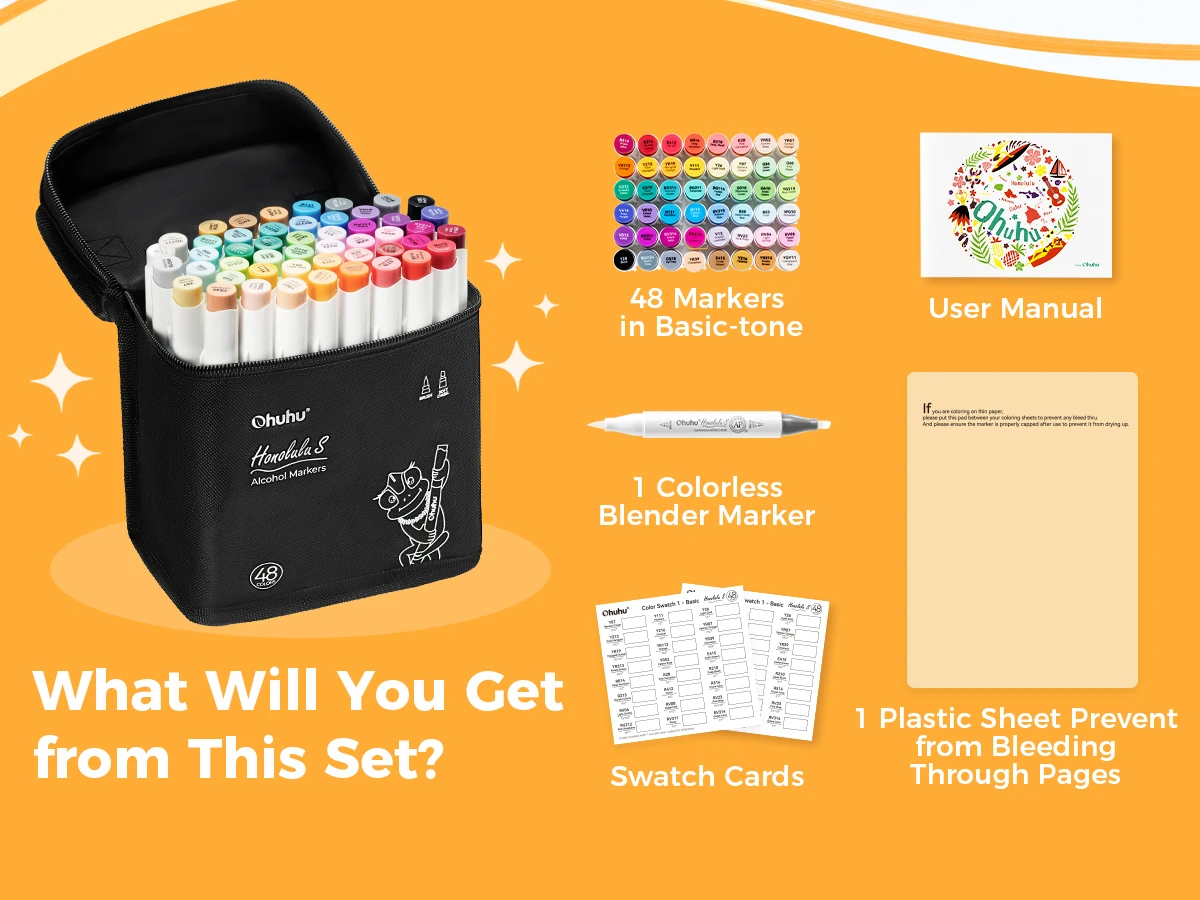Ohuhu Honolulu S 48 Colors Marker Pen Set Alcohol Art Markers Red Dot Design Dual Tips Sketching Drawing School Art Supplies