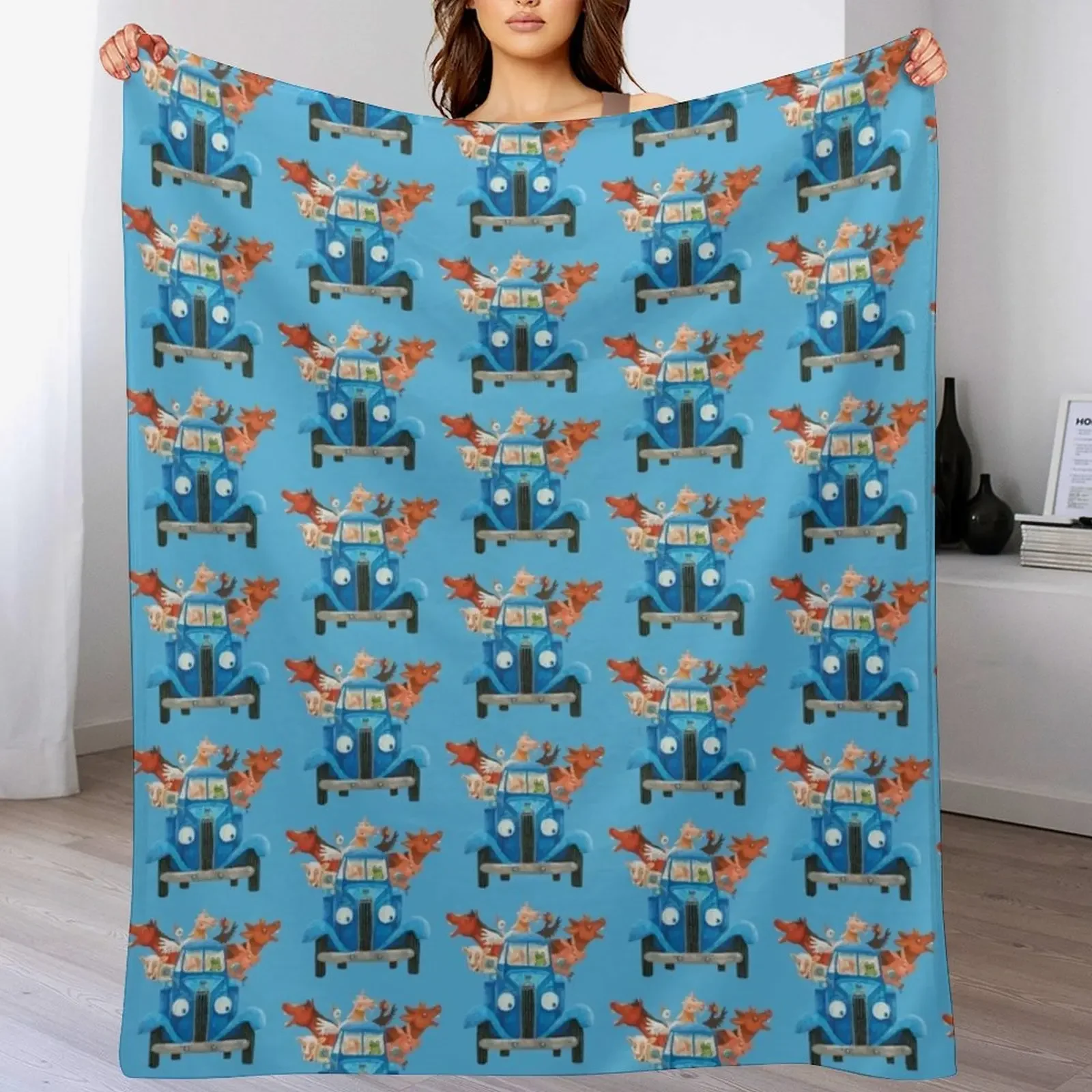 

Little blue truck with farm animals classic illustration Throw Blanket Soft Picnic Soft Plush Plaid Blankets