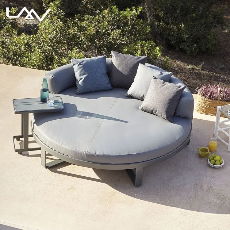 Modern Outdoor hotel round aluminium frame Sun bed garden patio soft cushion daybed outdoor furniture