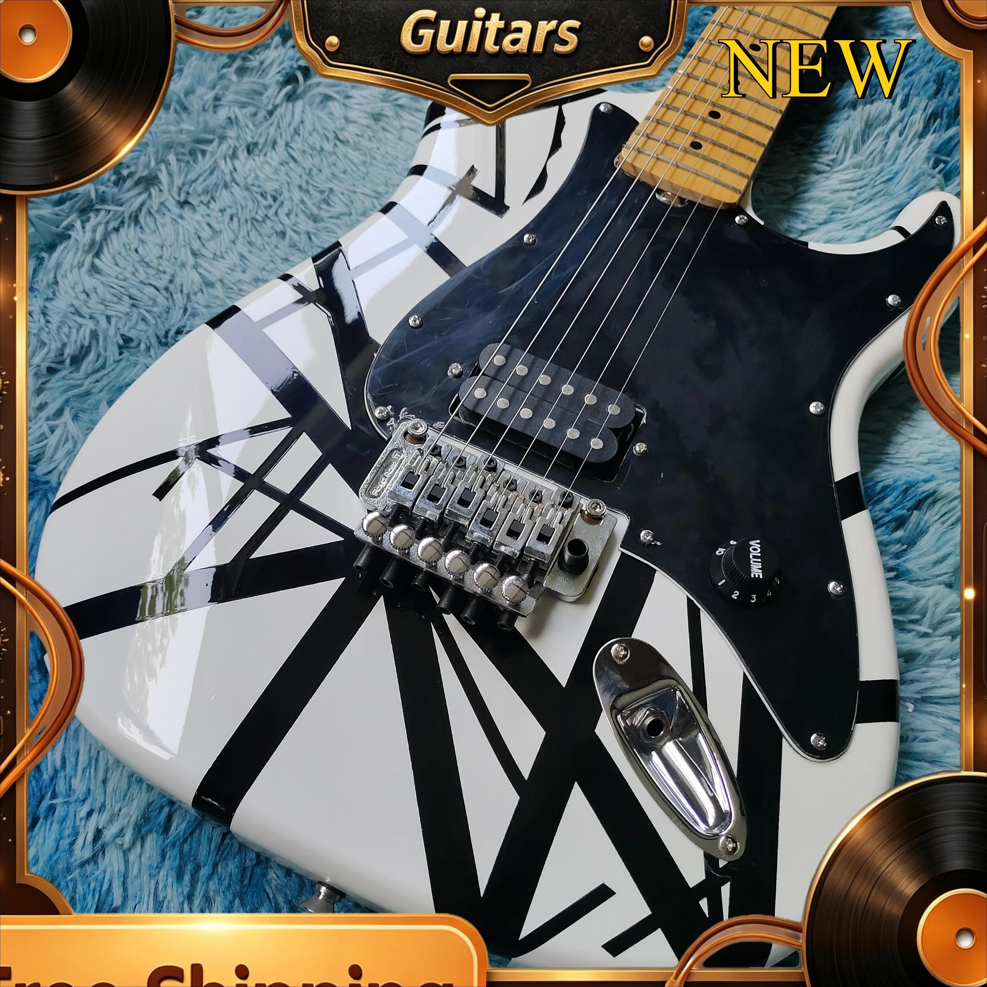 STY White Body Black Line Electric Guitar Maple Fretboard Double Tremolo Black Pickguard Chrome Hardware Rock Solo Stage Guitar