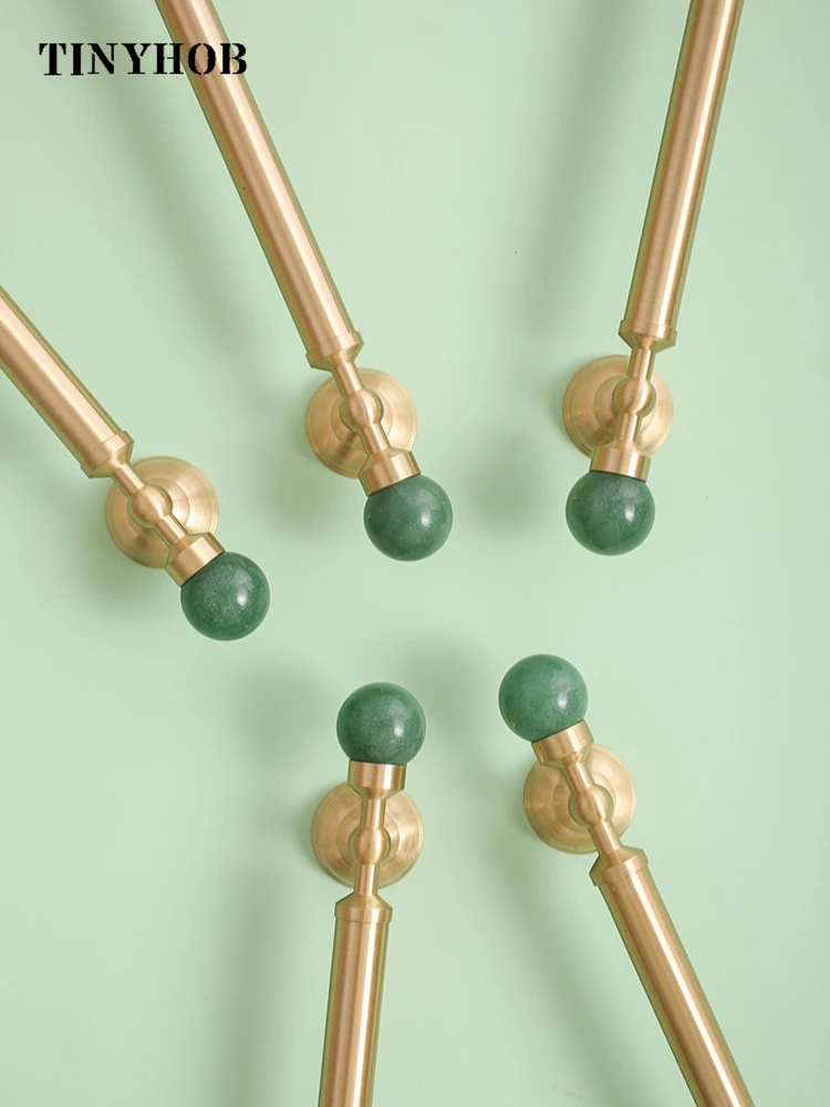 Tinyhob Luxury Brass+Pink Crystal  Handles and Knobs Green Cupboard Pull for Kitchen Drawer Pulls / White Decorative Knob
