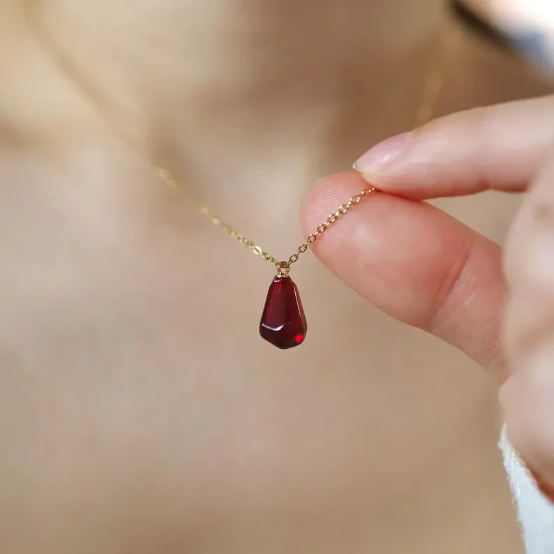 Pomegranate Seed Necklace, Red Resin Drop Pendant