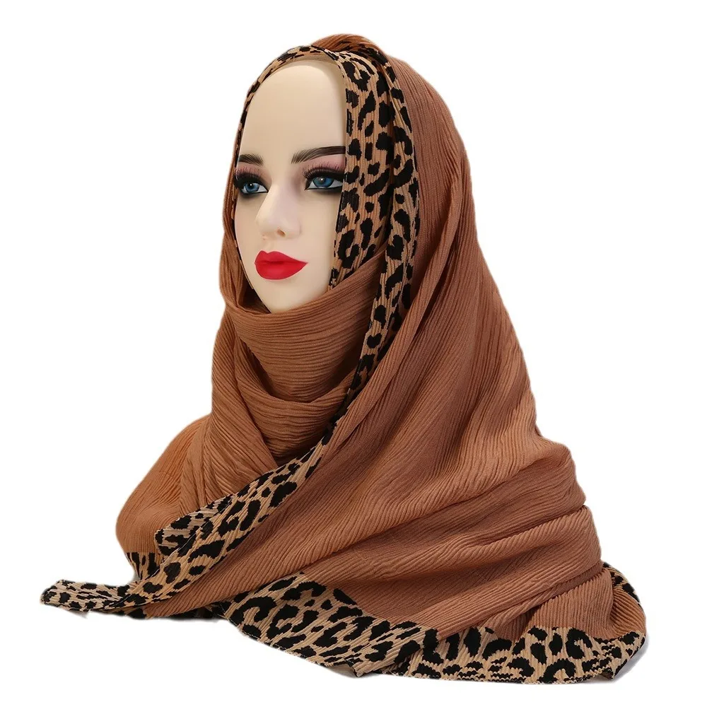 70*180CM Southeast Asia New Malaysia Dubai Leopard Print Embellished Crepe Scarf  Abaya for Muslim Women