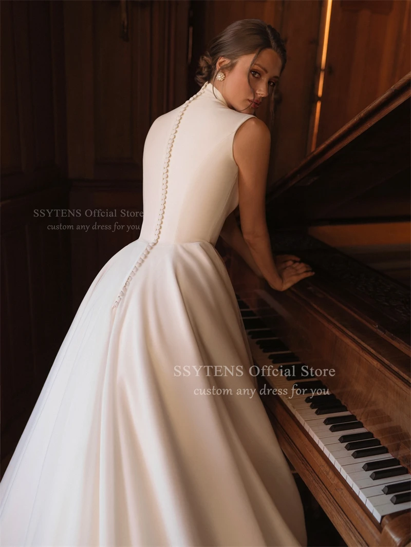 SSYTENS Modern Beach Wedding Dresses A Line High Neck Sleeveless Bridal Dresses Floor Length Bride Gowns Women 2026 Customized