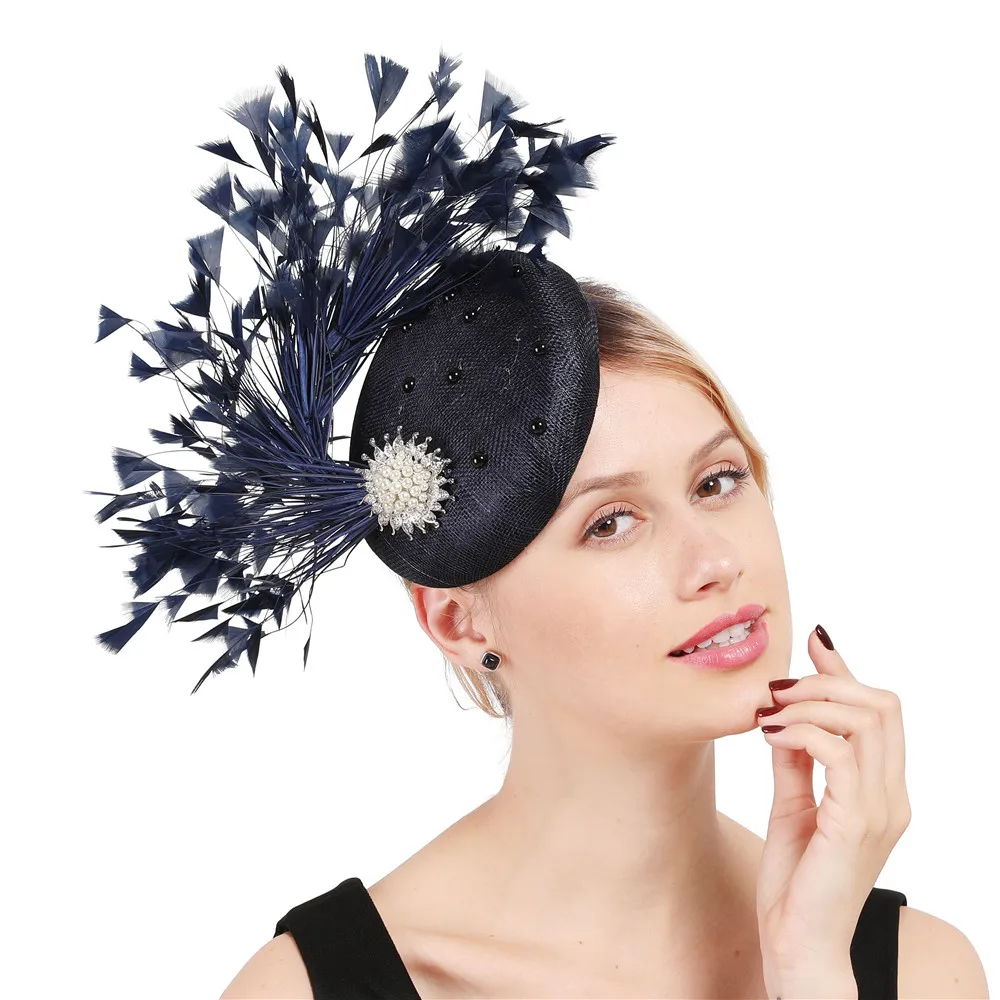 High Quality 4 Layer Women Sinamay Fascinator Hats Elegant Ladies Wedding Headwear With Fancy Feather Occasion Hair Accessories