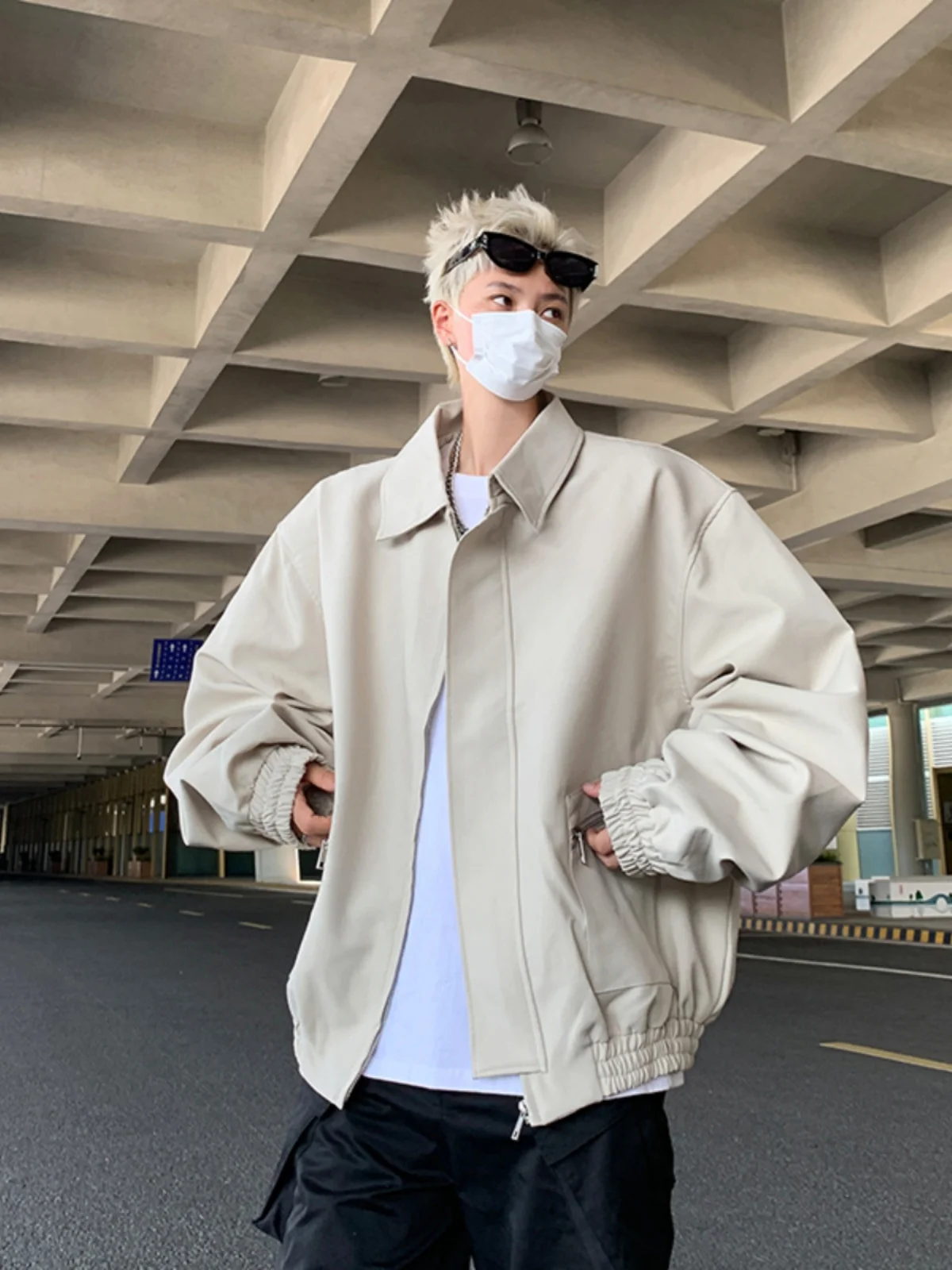 

Loose Fit Pilot Jaet for Men Casual Lapel oulder Padded Spring Autumn Youth Trendy Workwear Outerwear Long Sve Zipper