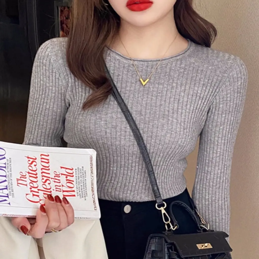 

Autumn Winter Women's Slim Fit Sweater Low round Neck Long-Sleeved Inner Knit Top Trendy And Stylish New Arrival