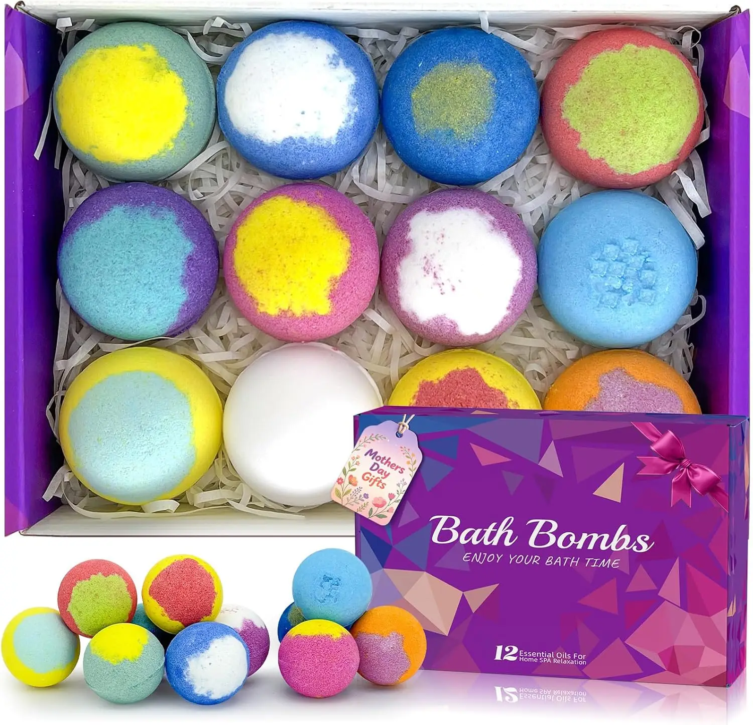 

12 Pack Natural Bath Bombs Gift Set for Women - Aromatherapy Relaxing Spa Kit