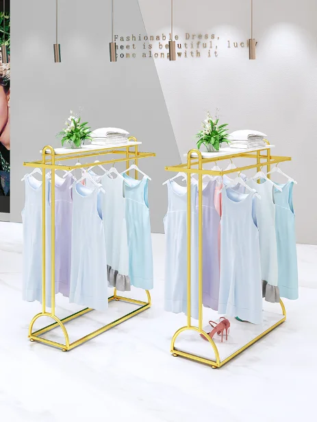 Multifunctional double row island rack women's clothing rack Nordic clothing store display rack floor-to-ceiling display rack