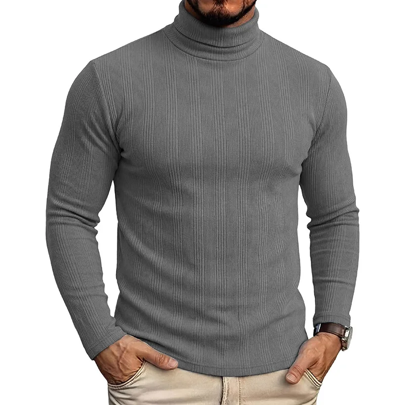 Suéter de cuello medio alto para hombre, camiseta de manga larga elástica y ajustada para otoño/invierno, camisa interior gruesa.
