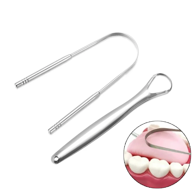 Dental Stainless Steel Metal Tongue Brush Tongue Scraper Cleaner for Adults Surgical Professional Eliminate Bad Breath Tool