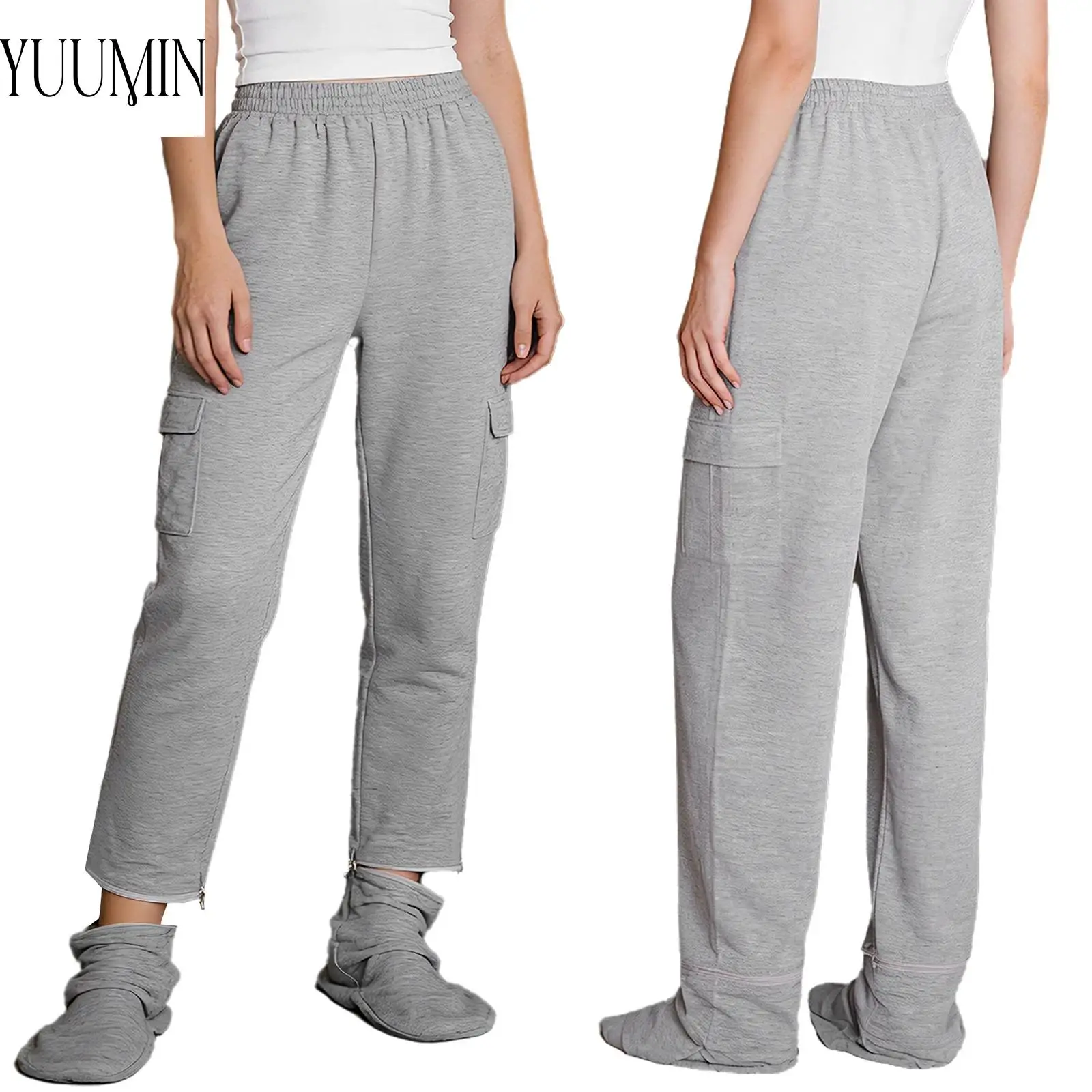 

Womens Zip-Off Footed Sweatpants Loungewear Sportwear Elastic Waistband Pants with Pockets for Home Weekend Casual Daily Wear