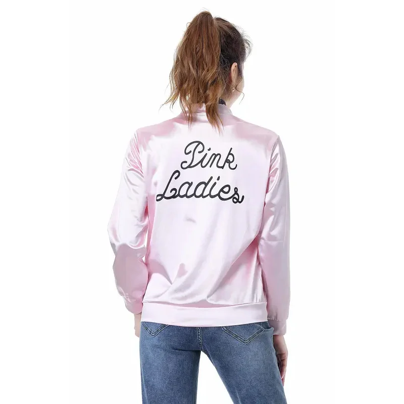 Grease Cosplay Costume The Pink Ladies Gang Girl Women Jacket Kids Retro Fancy Cheerleader Jacket Halloween Carnival Party Cl&J1