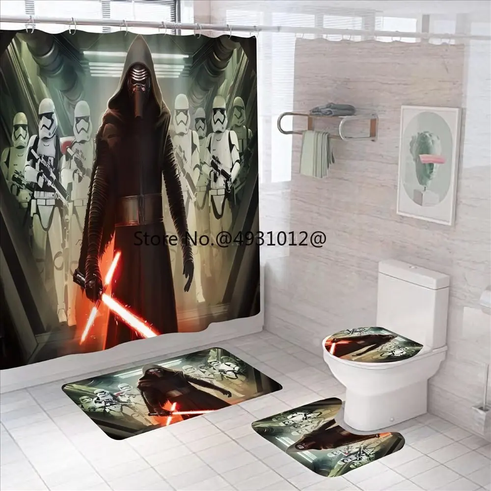 

2026 Аниме Черный Воин Чармандер Набор занавесок для душа 4 шт. Водонепроницаемые занавески для ванной комнаты Нескользящий ковер Крышка крышки унитаза Коврик для ванной