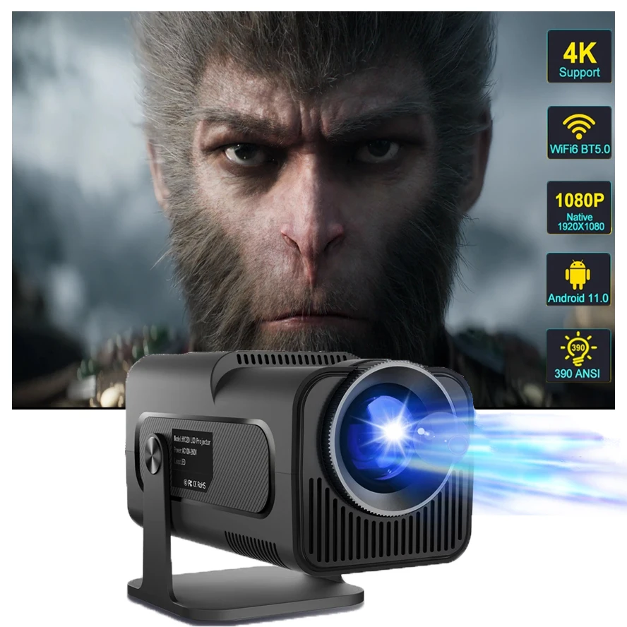 HY320 4K Android 11 Projector Native 1080P 400ANSI Dual WiFi6 BT5.0 Home Cinema Outdoor Portable Projetor LYNCAST Upgrade HY300