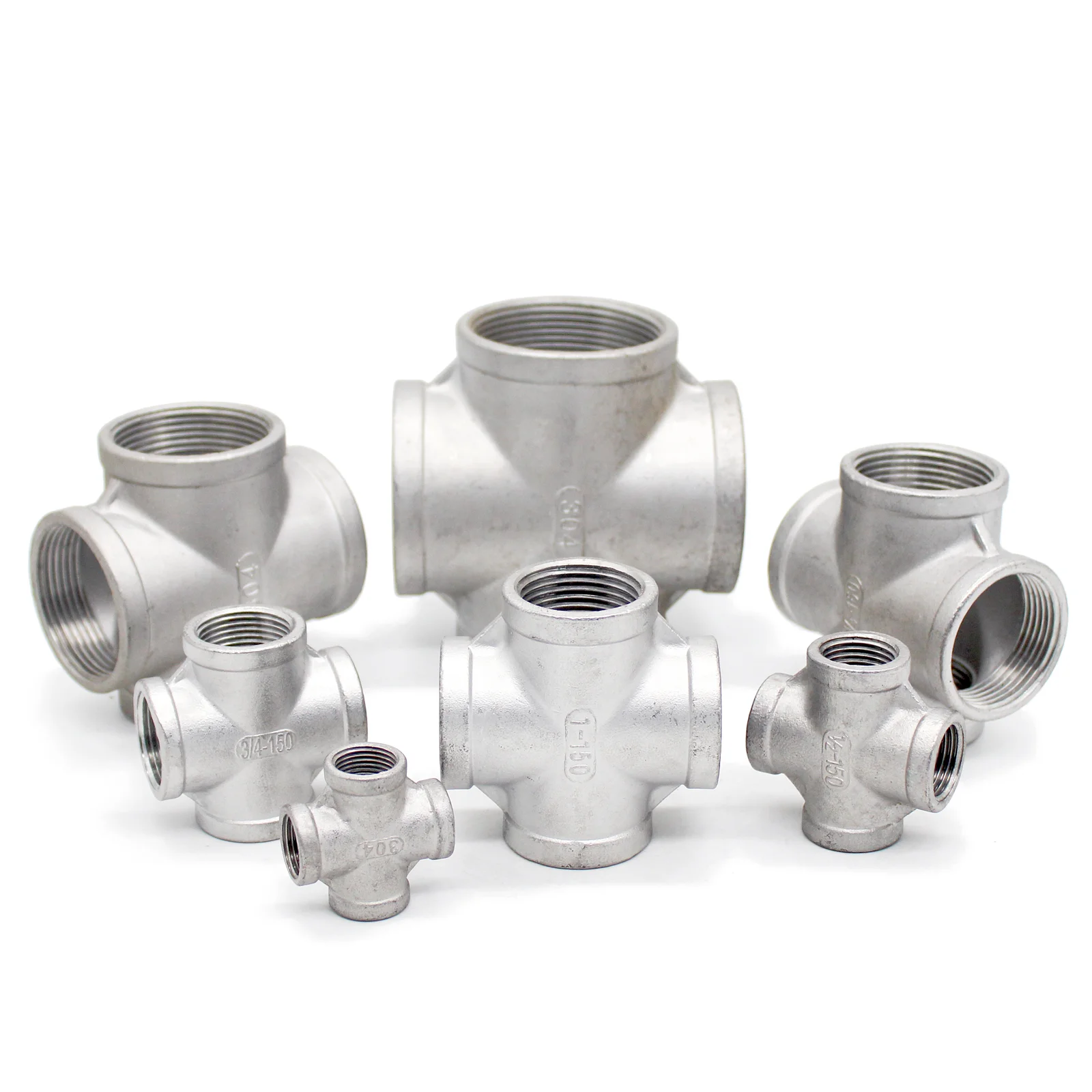 SS304 Four Way Female Thread Plumbing  Cross Pipe Fittings 1/4